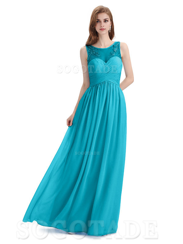 Elegant A-Line Chiffon Sleeveless Ruched Long Simple Bridesmaid Dresses Formal Women's Dresses Wedding Guests Dresses