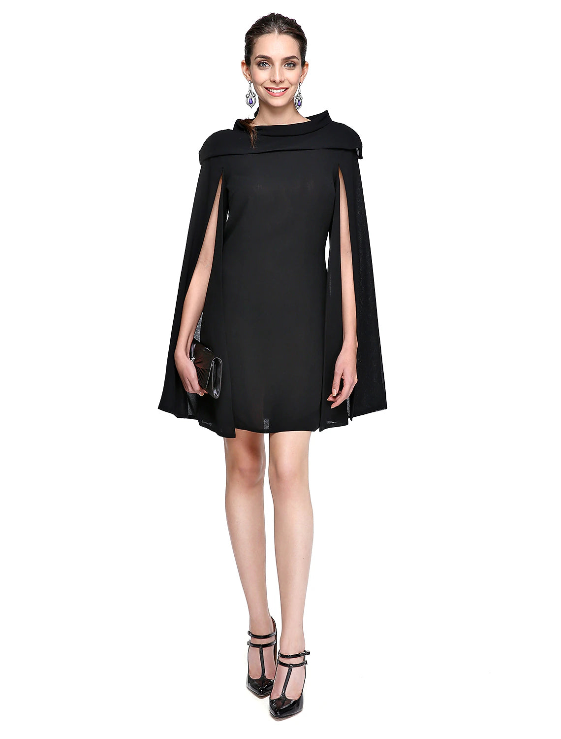 A-Line Black Dress Holiday Homecoming Short / Mini Sleeveless Jewel Neck Fall Wedding Guest Chiffon with Pleats-SOGOTADE