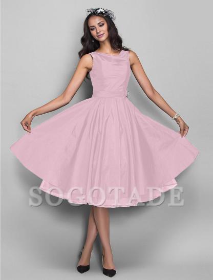 A-Line Cocktail Black Dress Vintage Dress Halloween Wedding Guest Knee Length Sleeveless V Neck Taffeta with Pleats Crystals-SOGOTADE