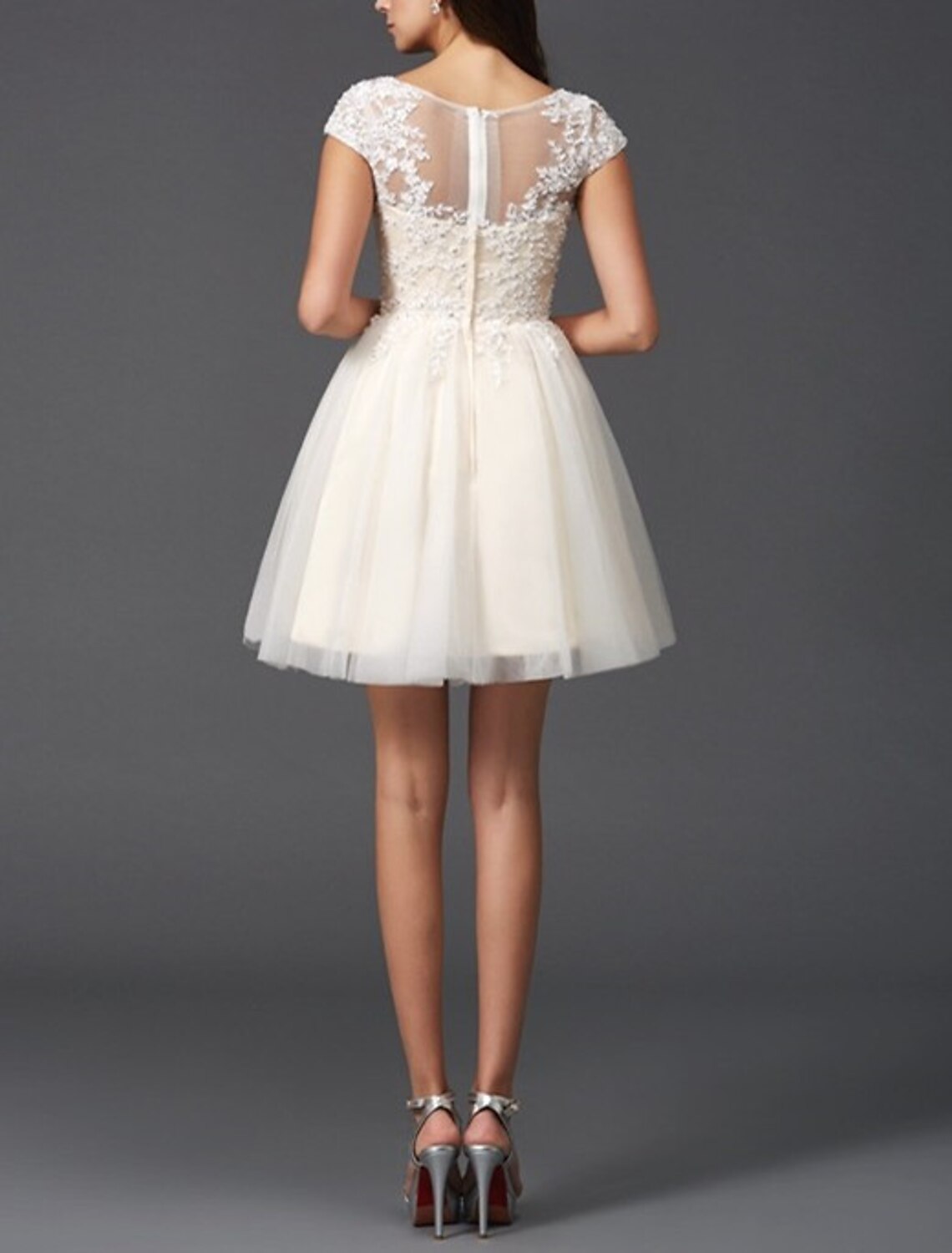 A-Line Homecoming Dresses Elegant Dress Holiday Graduation Short / Mini Sleeveless Jewel Neck Lace with Appliques-SOGOTADE
