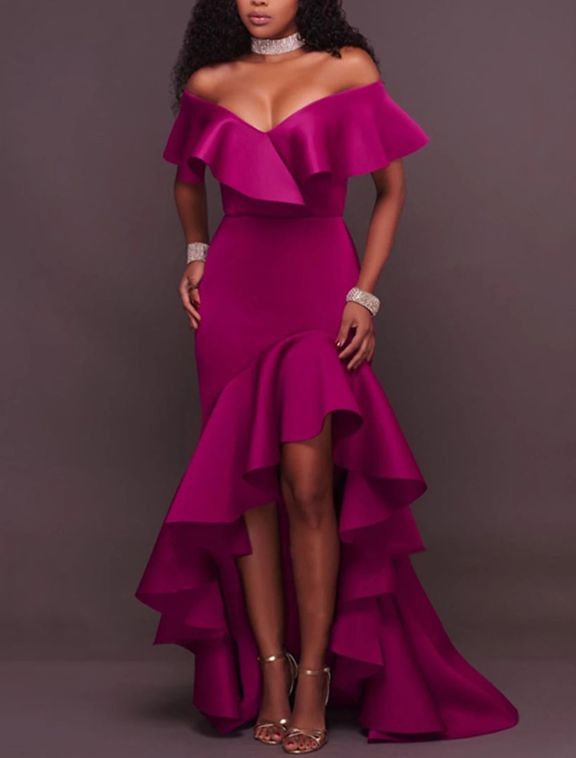A-Line Evening Gown Minimalist Dress Wedding Guest Homecoming Asymmetrical Sleeveless Off Shoulder Stretch Satin with Ruffles Slit-SOGOTADE