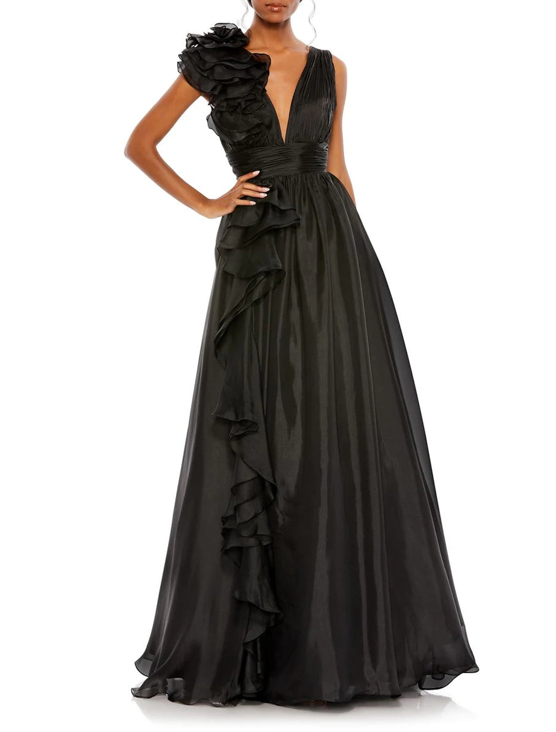 A-Line Evening Gown Celebrity Style Dress Red Green Dress Formal Wedding Guest Floor Length Sleeveless V Neck Chiffon with Slit Pure Color-SOGOTADE