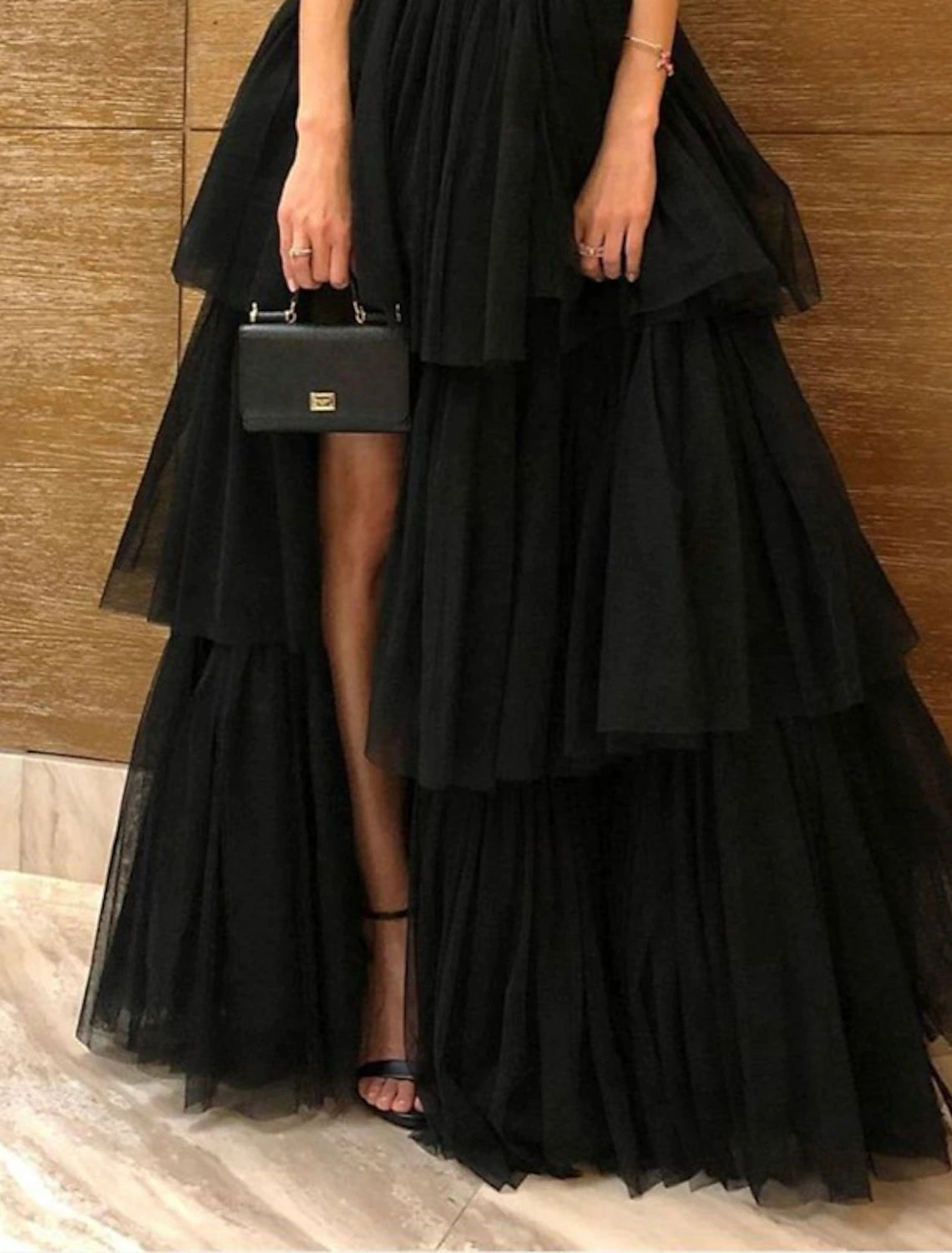 A-Line Evening Dress Black Dress Plus Size Tiered Plisse Dress Masquerade Prom Floor Length Sleeveless One Shoulder Gothic Tulle with Slit 2024-SOGOTADE