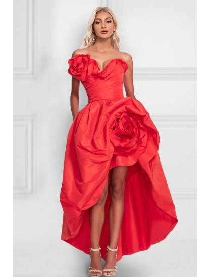 A-Line Cocktail Dresses Celebrity Style Dress Party Wear Asymmetrical Sleeveless Strapless Satin with Shouder Flower-SOGOTADE