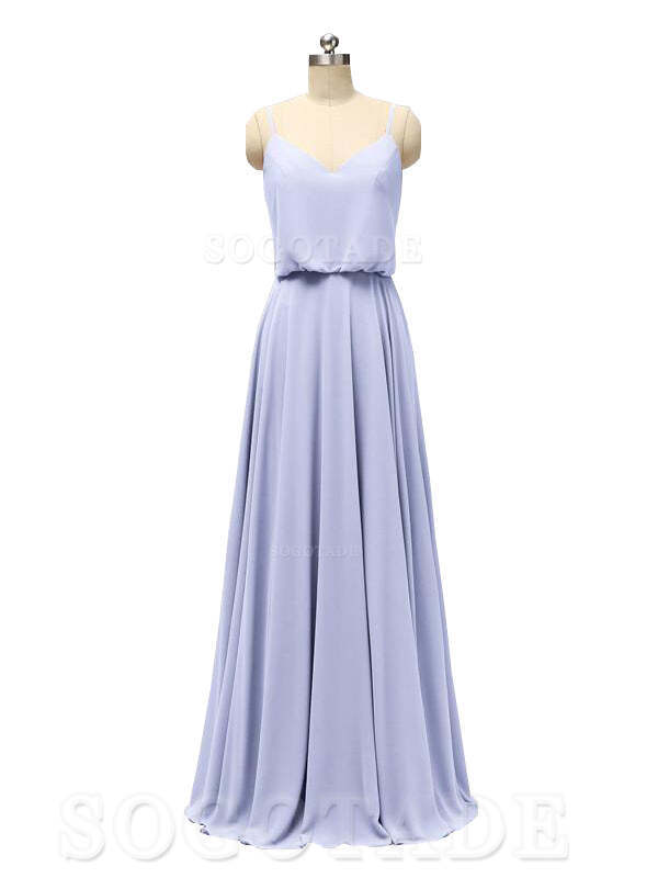Elegant Simple V Neck Spaghetti Strap Chiffon Floor Length Modern Bridesmaid Dresses Formal Women's Dresses Wedding Guests Dresses