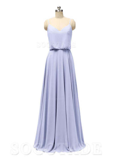 Elegant Simple V Neck Spaghetti Strap Chiffon Floor Length Modern Bridesmaid Dresses Formal Women's Dresses Wedding Guests Dresses