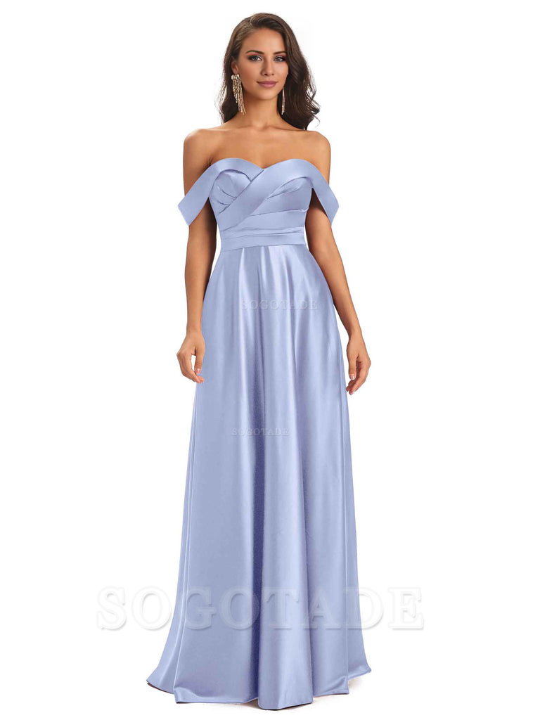 Sexy Soft Satin Off The Shoulder A-Line Long Bridesmaid Dresses Elegant Evening Party Dress