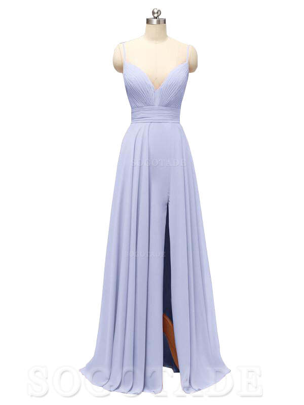 Honest Chiffon Spaghetti Straps Slit Long Bridesmaid Dresses prom shop dresses