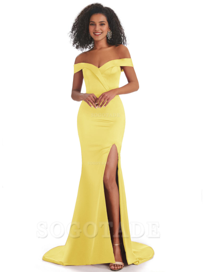 Sexy Mermaid Soft Satin Off The Shoulder Long African Bridesmaid Dresses prom shop dresses