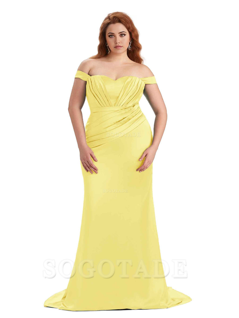 Sexy Mermaid Off The Shoulder Sweetheart Soft Satin Floor Length Long Plus Size Maid of Honor Dresses