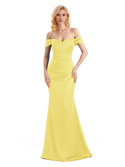 Off The Shoulder Long Mermaid Satin Bridesmaid Dresses Elegant Evening Party Dress
