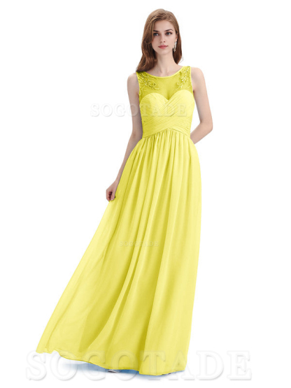 Elegant A-Line Chiffon Sleeveless Ruched Long Simple Bridesmaid Dresses Formal Women's Dresses Wedding Guests Dresses