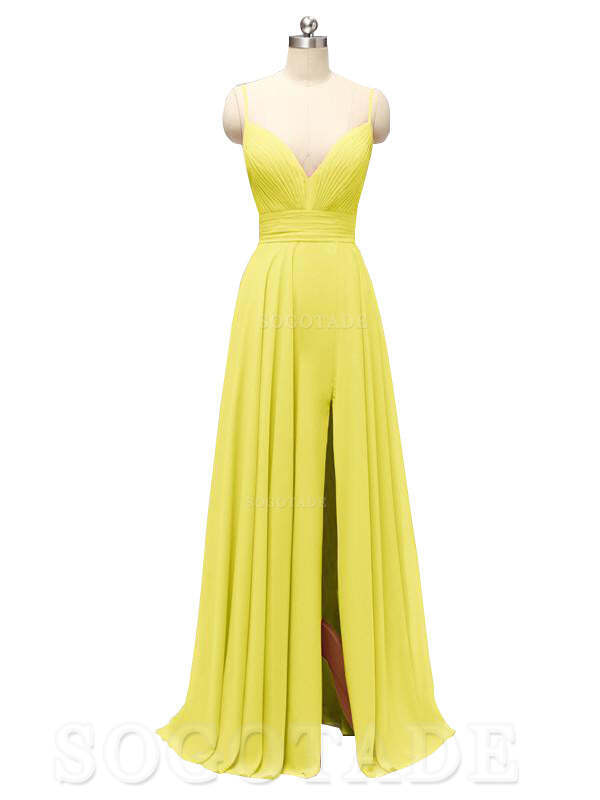 Honest Chiffon Spaghetti Straps Slit Long Bridesmaid Dresses prom shop dresses