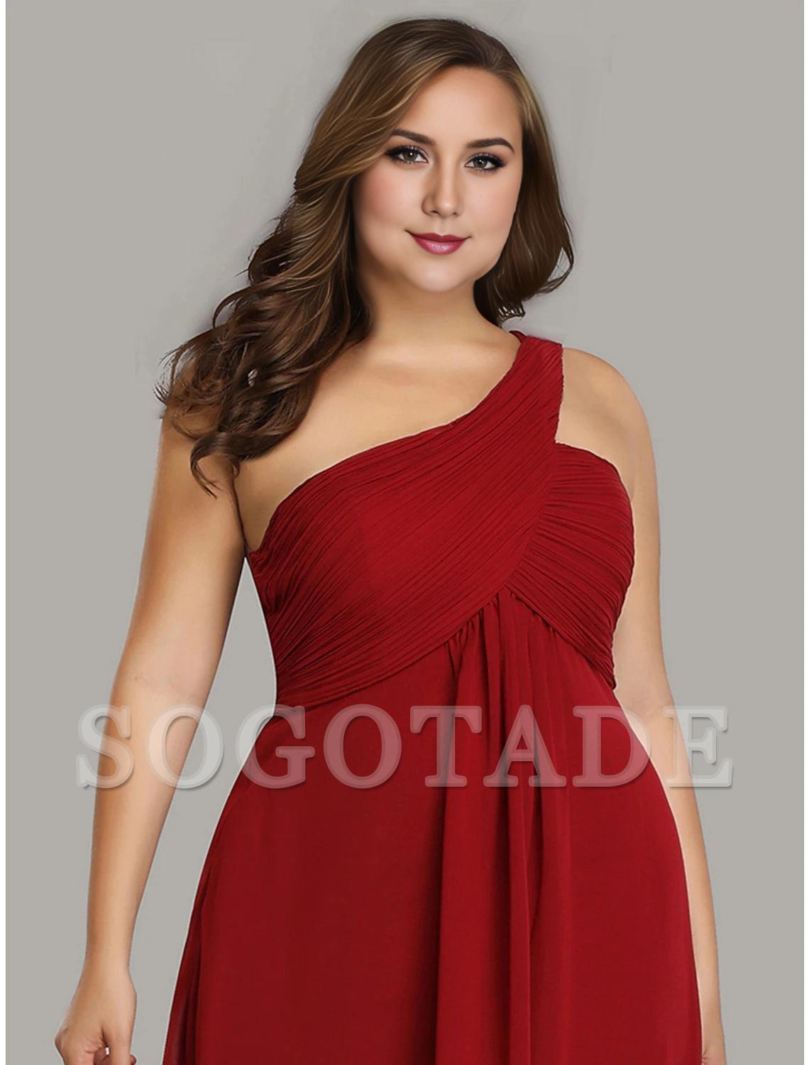 A-Line Evening Gown Empire Dress Formal Evening Floor Length Sleeveless One Shoulder Bridesmaid Dress Chiffon Backless with Pleats Draping-SOGOTADE