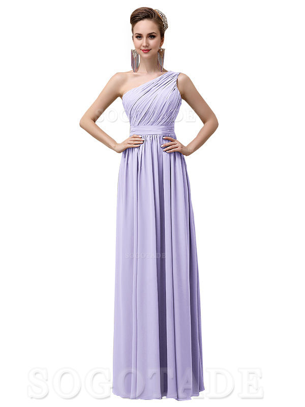 Charming One-Shoulder A-Line Chiffon Pleated Floor-Length Long Elegant Bridesmaid Dresses Formal Women's Dresses Wedding Guests Dresses