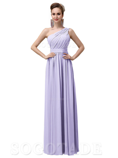 Charming One-Shoulder A-Line Chiffon Pleated Floor-Length Long Elegant Bridesmaid Dresses Formal Women's Dresses Wedding Guests Dresses
