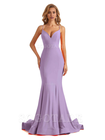 Sexy V-Neck Mermaid Cultivate oneself Spaghetti Straps Backless Long Charming Bridesmaid Dresses Formal Women's Dresses Wedding Guests Dresses