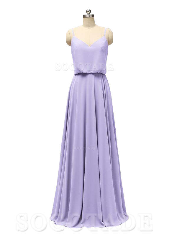 Elegant Simple V Neck Spaghetti Strap Chiffon Floor Length Modern Bridesmaid Dresses Formal Women's Dresses Wedding Guests Dresses