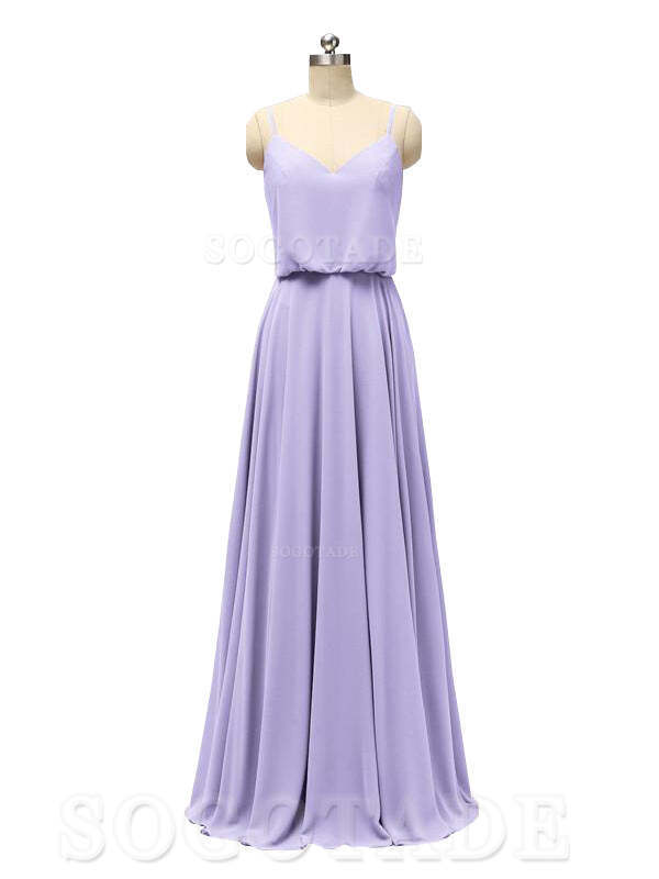Elegant Simple V Neck Spaghetti Strap Chiffon Floor Length Modern Bridesmaid Dresses Formal Women's Dresses Wedding Guests Dresses