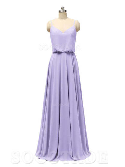 Elegant Simple V Neck Spaghetti Strap Chiffon Floor Length Modern Bridesmaid Dresses Formal Women's Dresses Wedding Guests Dresses