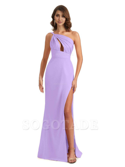 Sexy One Shoulder Silky Satin Unique Long Ladies Bridesmaid Dress For Wedding