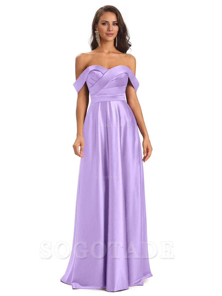 Sexy Soft Satin Off The Shoulder A-Line Long Bridesmaid Dresses Elegant Evening Party Dress