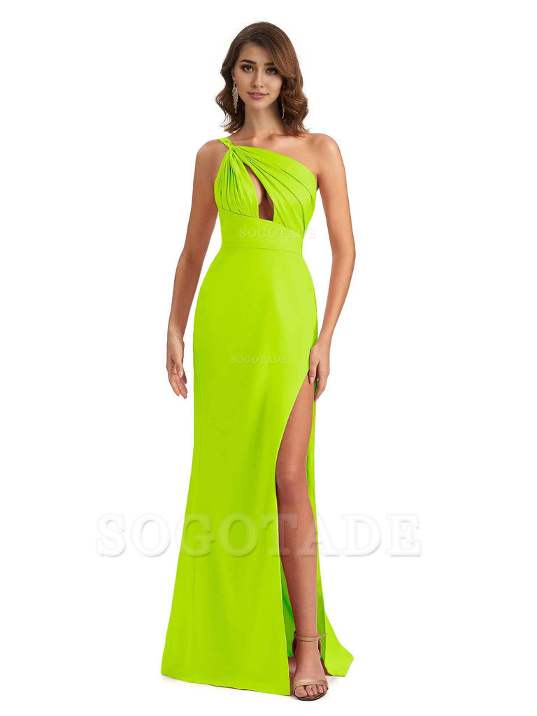 Sexy One Shoulder Silky Satin Unique Long Ladies Bridesmaid Dress For Wedding