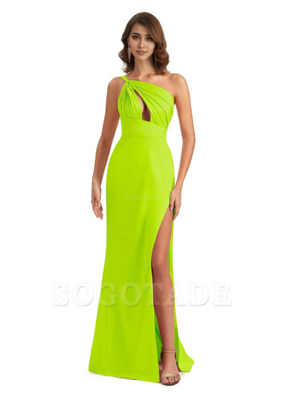 Sexy One Shoulder Silky Satin Unique Long Ladies Bridesmaid Dress For Wedding