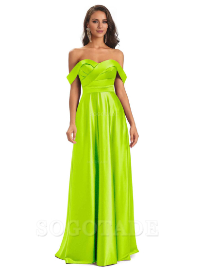Sexy Soft Satin Off The Shoulder A-Line Long Bridesmaid Dresses Elegant Evening Party Dress