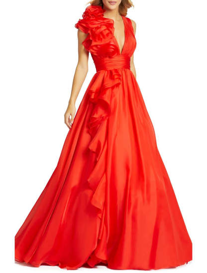 A-Line Evening Gown Celebrity Style Dress Red Green Dress Formal Wedding Guest Floor Length Sleeveless V Neck Chiffon with Slit Pure Color-SOGOTADE