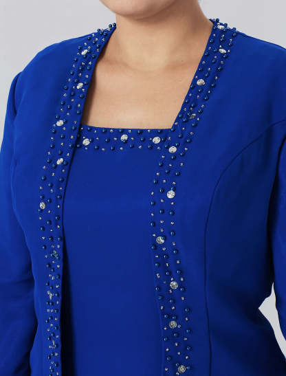 A-Line Mother of the Bride Dress Formal Classic & Timeless Elegant & Luxurious Plus Size Straps Floor Length Chiffon Lace Long Sleeve Wrap Included with Pearls Crystals-SOGOTADE