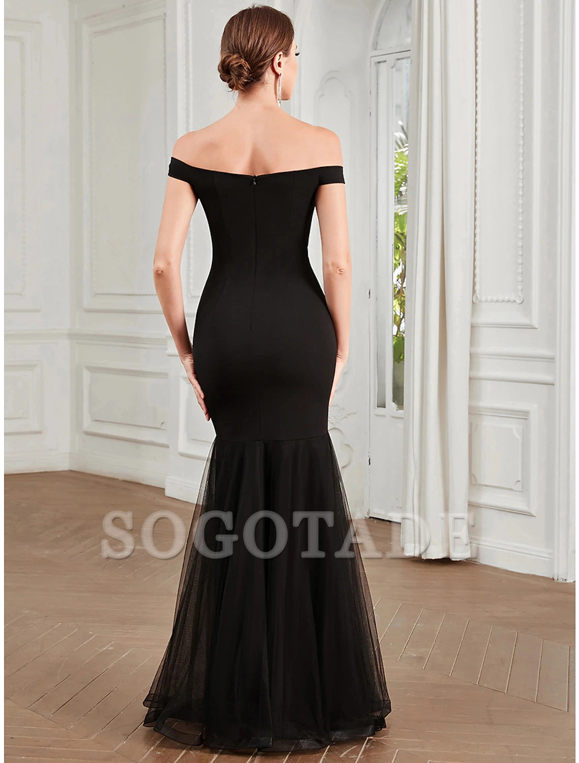 Mermaid / Trumpet Evening Gown Elegant Dress Party Wear Wedding Guest Floor Length Sleeveless Off Shoulder Polyester with Pleats