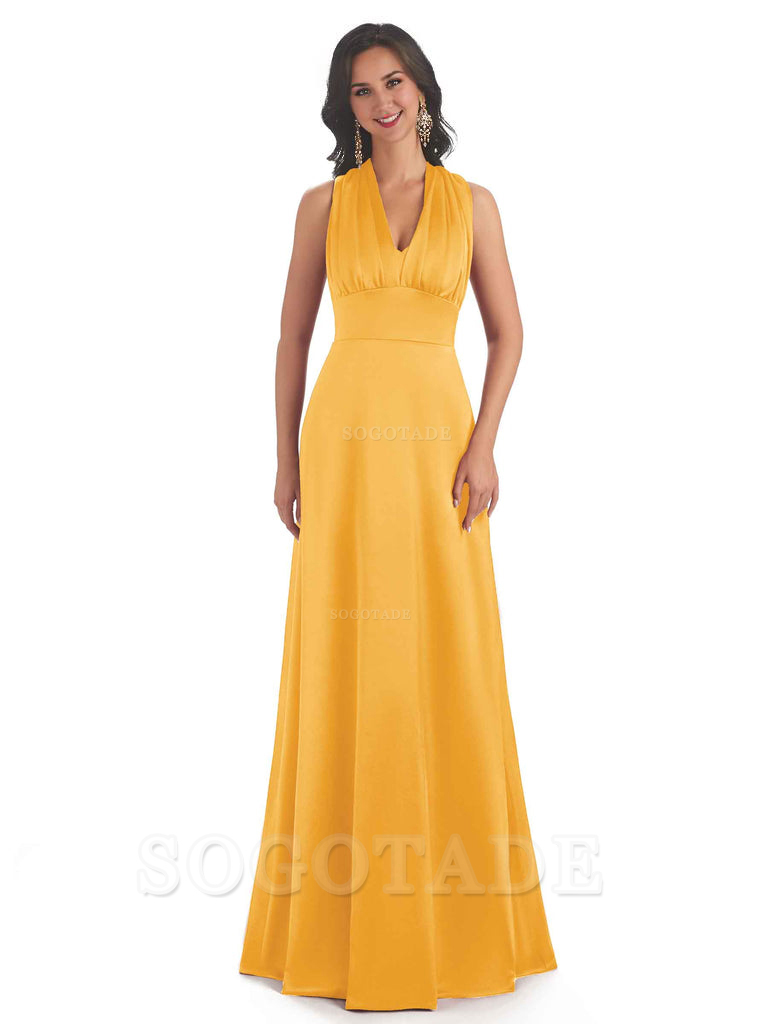 Convertiable Soft Satin A-Line Long Wedding Bridesmaid Dresses Online prom dress in store
