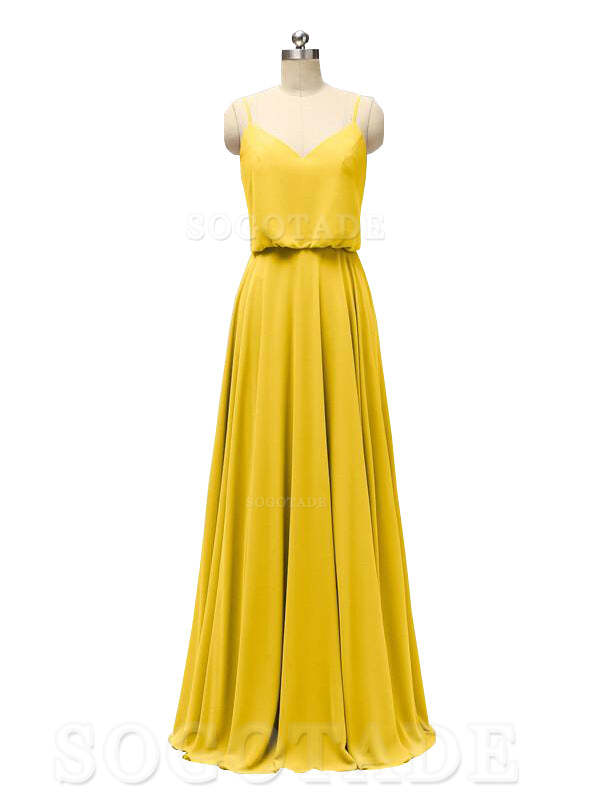 Elegant Simple V Neck Spaghetti Strap Chiffon Floor Length Modern Bridesmaid Dresses Formal Women's Dresses Wedding Guests Dresses