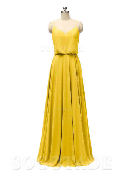 Elegant Simple V Neck Spaghetti Strap Chiffon Floor Length Modern Bridesmaid Dresses Formal Women's Dresses Wedding Guests Dresses
