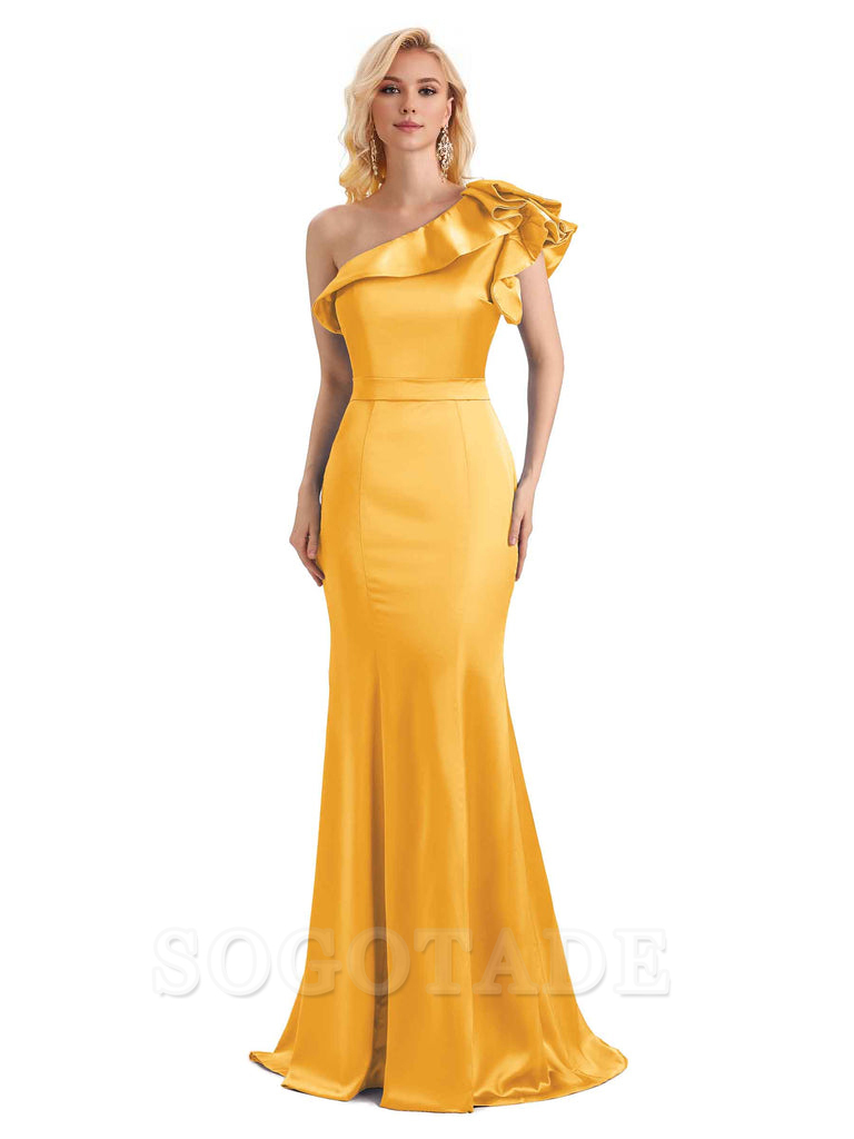 One Shoulder Long Mermaid Bridesmaid Dresses Soft Satin Charming Evening Party Dress