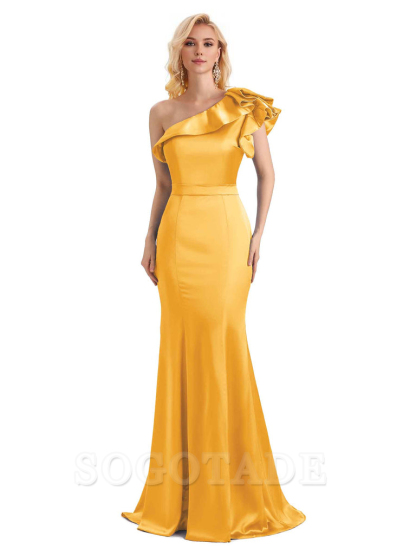 One Shoulder Long Mermaid Bridesmaid Dresses Soft Satin Charming Evening Party Dress