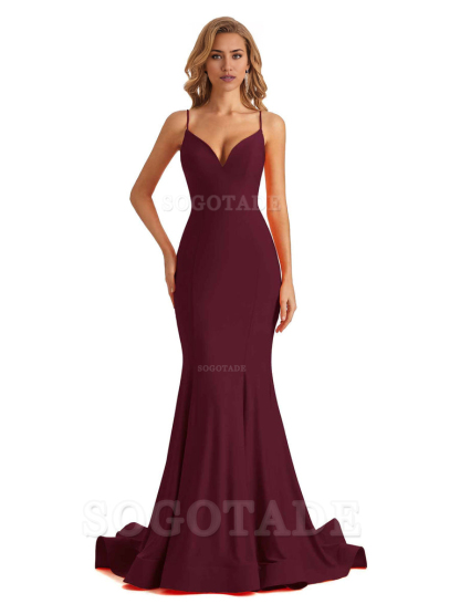 Sexy V-Neck Mermaid Cultivate oneself Spaghetti Straps Backless Long Charming Bridesmaid Dresses Formal Women's Dresses Wedding Guests Dresses