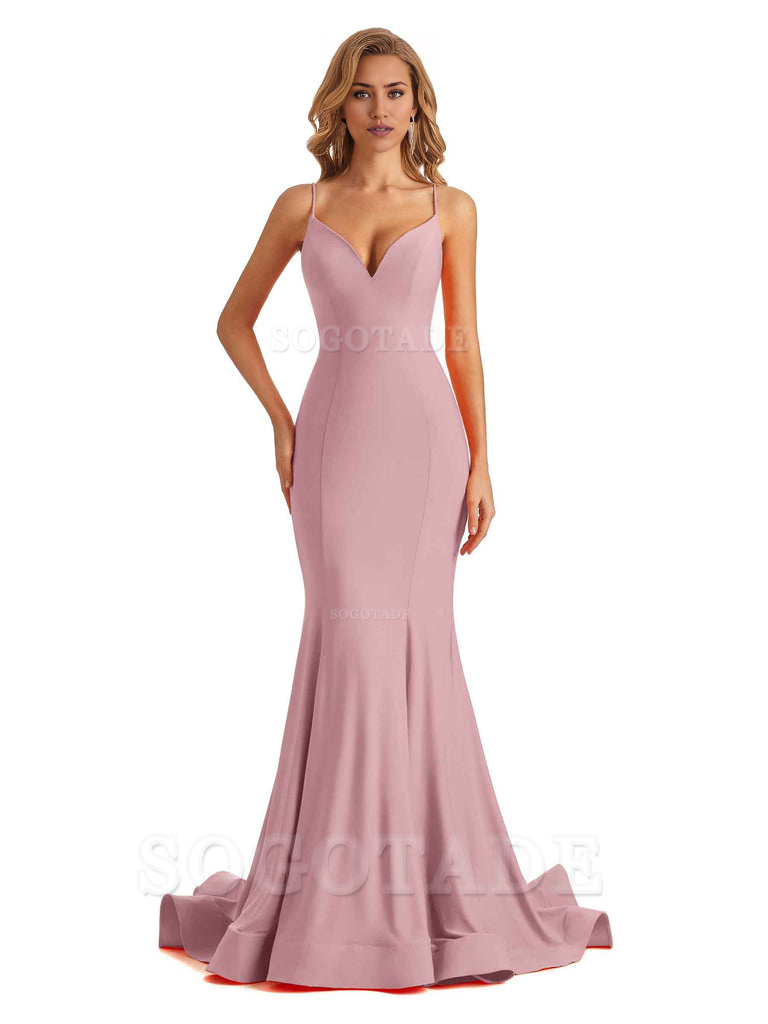 Sexy V-Neck Mermaid Cultivate oneself Spaghetti Straps Backless Long Charming Bridesmaid Dresses Formal Women's Dresses Wedding Guests Dresses