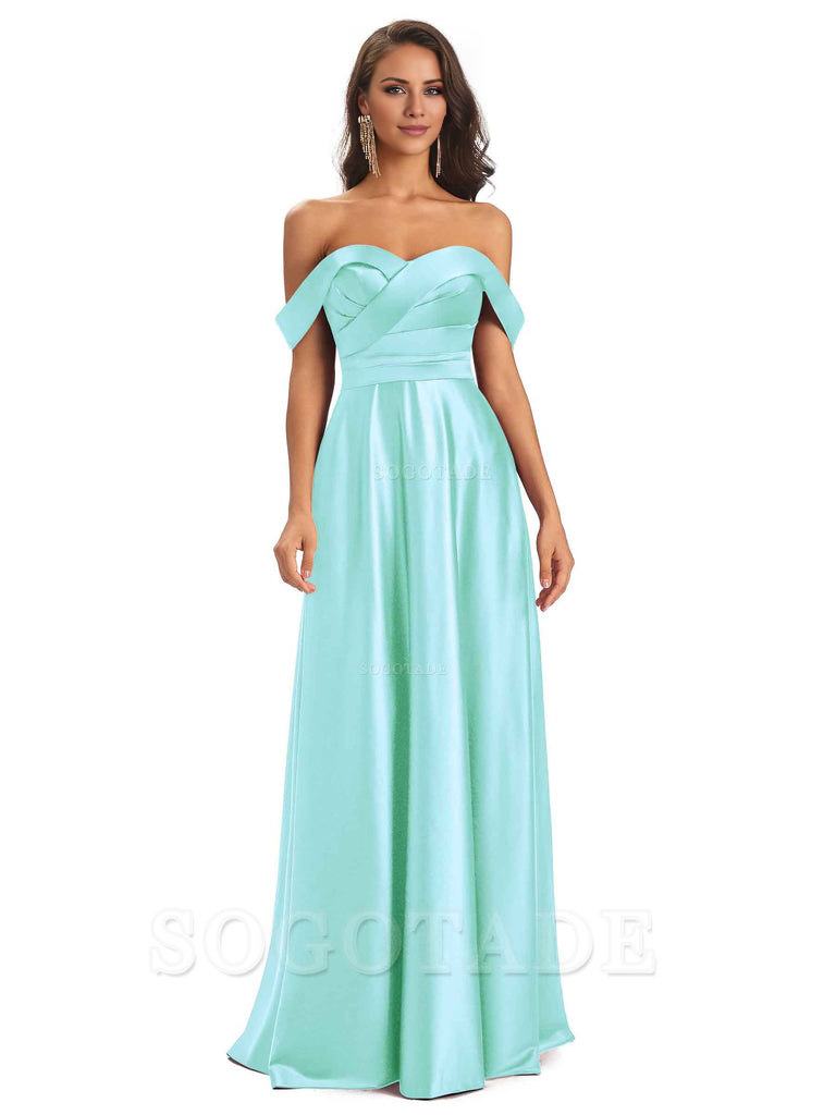 Sexy Soft Satin Off The Shoulder A-Line Long Bridesmaid Dresses Elegant Evening Party Dress