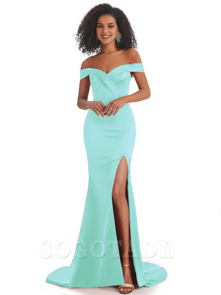 Sexy Mermaid Soft Satin Off The Shoulder Long African Bridesmaid Dresses prom shop dresses