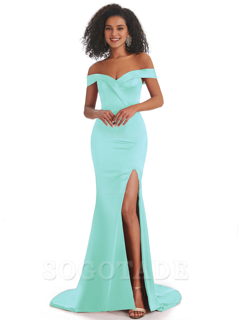 Sexy Mermaid Soft Satin Off The Shoulder Long African Bridesmaid Dresses prom shop dresses