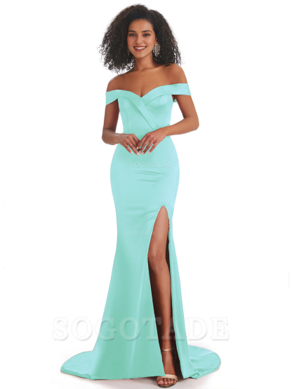 Sexy Mermaid Soft Satin Off The Shoulder Long African Bridesmaid Dresses prom shop dresses