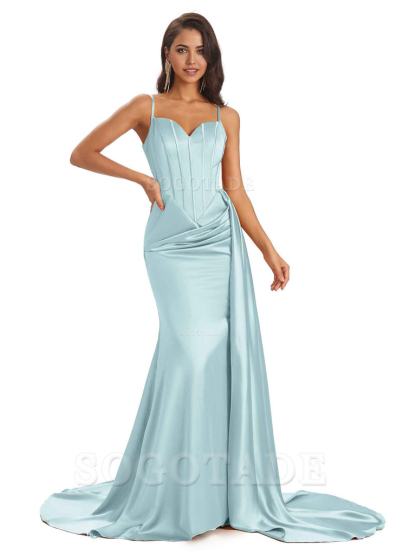 Sheath Spaghetti Satin Straps Floor-Length formal dresses evening gown Bridesmaid Dresses