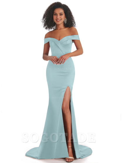 Sexy Mermaid Soft Satin Off The Shoulder Long African Bridesmaid Dresses prom shop dresses