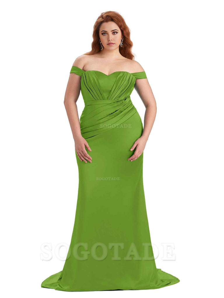 Sexy Mermaid Off The Shoulder Sweetheart Soft Satin Floor Length Long Plus Size Maid of Honor Dresses