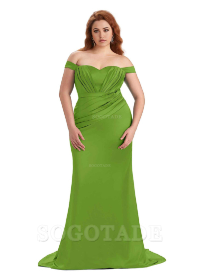 Sexy Mermaid Off The Shoulder Sweetheart Soft Satin Floor Length Long Plus Size Maid of Honor Dresses