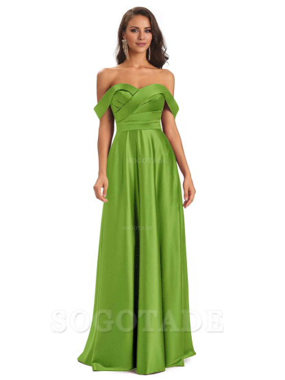 Sexy Soft Satin Off The Shoulder A-Line Long Bridesmaid Dresses Elegant Evening Party Dress