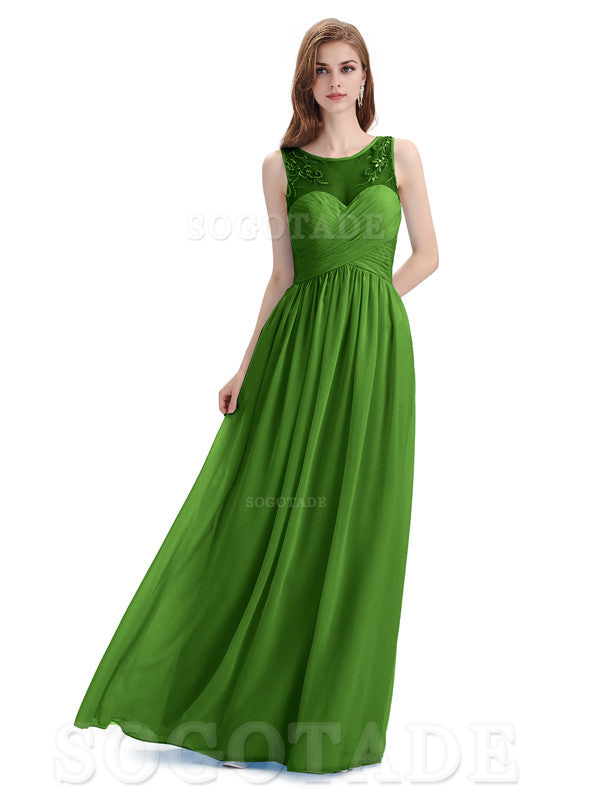 Elegant A-Line Chiffon Sleeveless Ruched Long Simple Bridesmaid Dresses Formal Women's Dresses Wedding Guests Dresses
