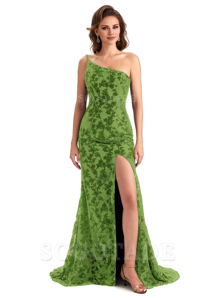 Sexy Magnetic Side Slit Spaghetti Straps Mermaid Floral Velvet Long High Quality Bridesmaid Dresses Formal Women's Dresses Wedding Guests Dresses